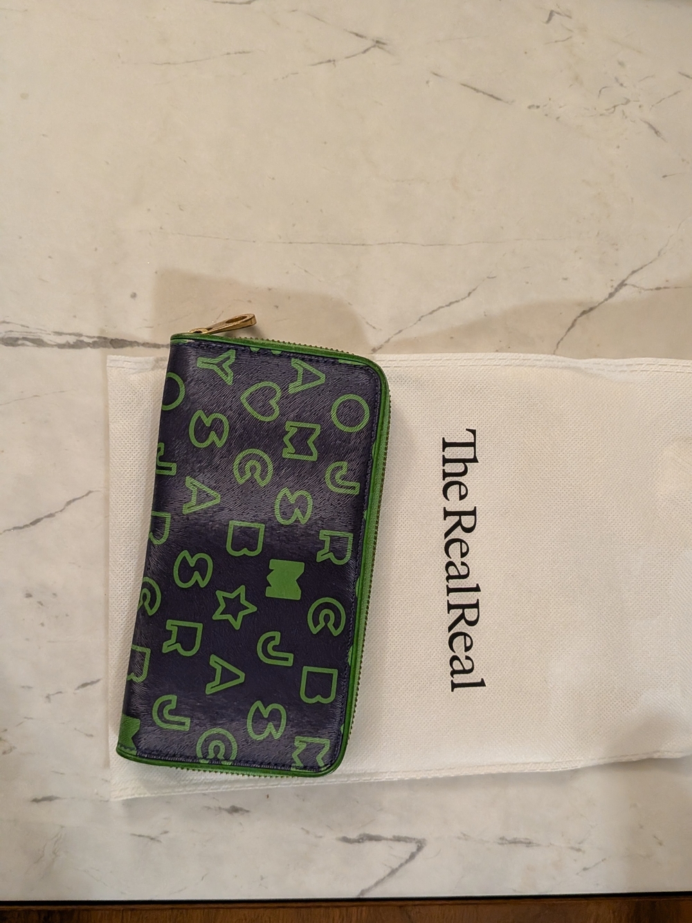 Marc By Marc Jacobs Navy Wallet with Green Logo Print